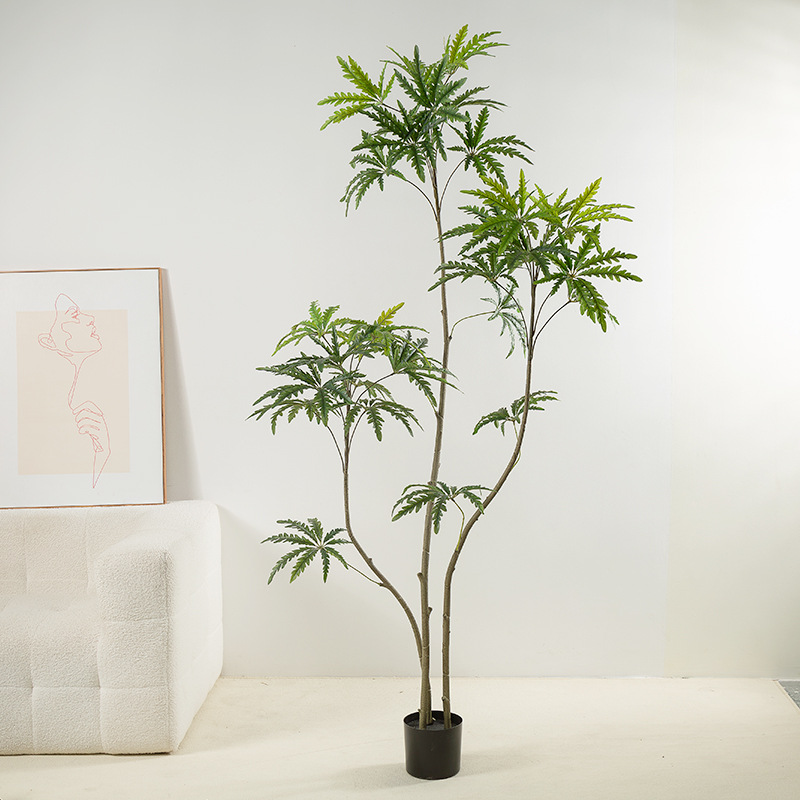 Simulación de plantas verdes, sensación avanzada de madera de pavo real, decoración de interiores para el hogar, plantas de adorno de piso, plantas en macetas, ventanas, plantas de árboles falsos