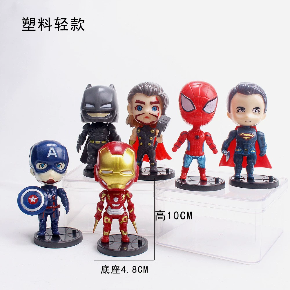 Набор из 6 фигурок героев Marvel (Капитан Америка, Тор, Бэтмен) для украшения торта, пластик, версия Q