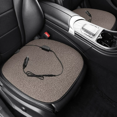 Multi-function pad: Plush Backless Car Seat USB - teddy-velvet-12v-cigarette-lighter-square-cushion-warm-yang-brown-double-seat