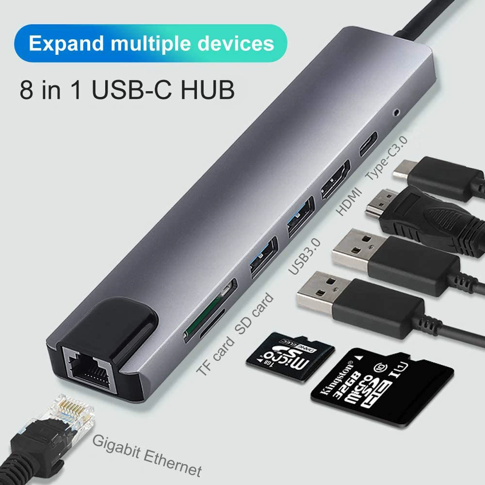 TYPE-C HUB расширительная док-станция 7-в-1, сетевой хаб, USB3.0, конвертер для ноутбука, 4K HD