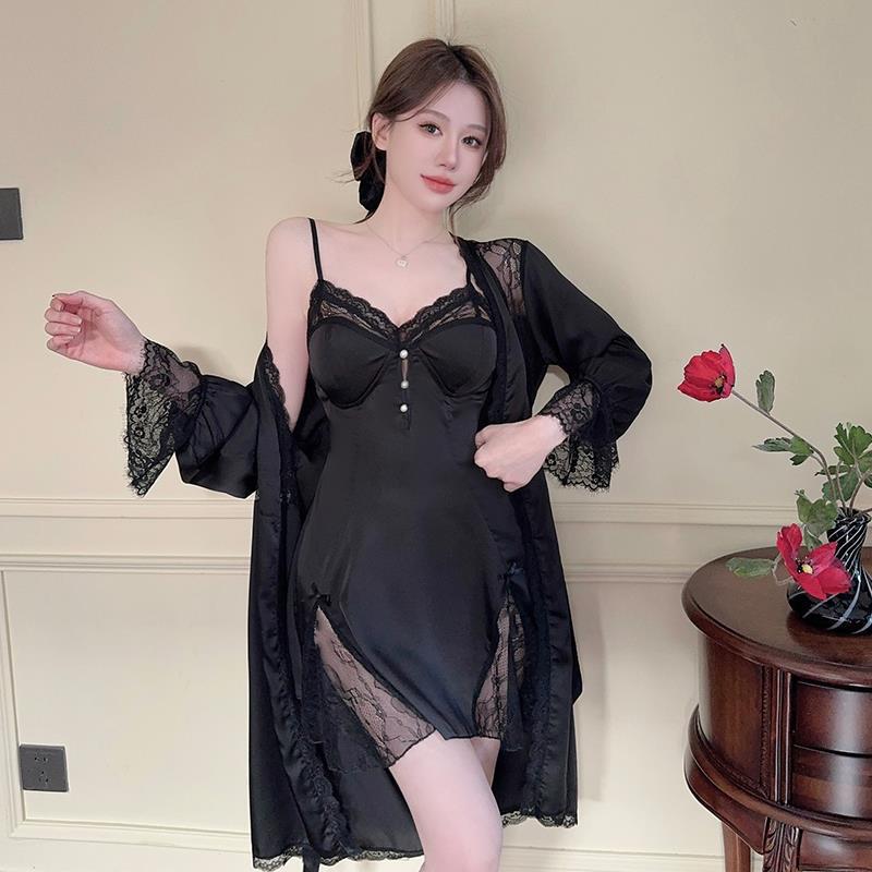 Summer New Sling Nightgown Two-Piece Sexy Nightgown Red Festive Wedding Dress Outwear Nightgown Wholesale