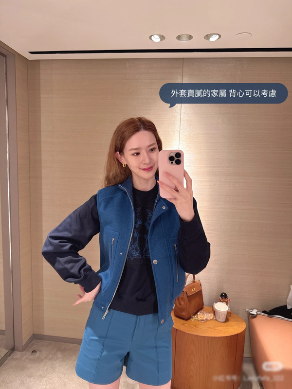 2025年南油秋冬Her*新款螺纹立领拼接百分百双面羊绒马甲外套女|undefined