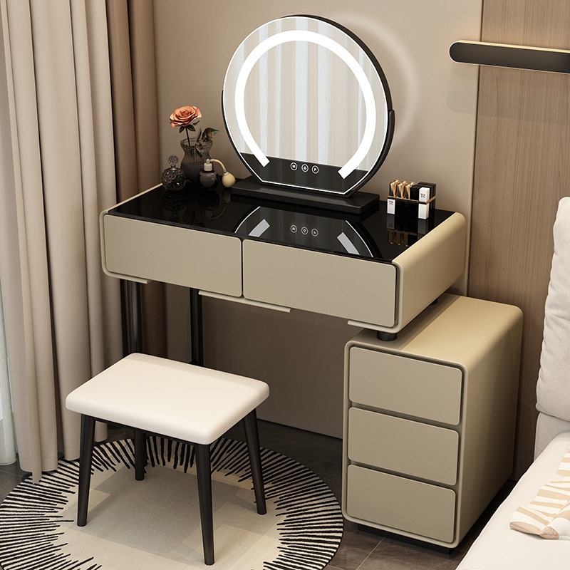 Tocador para el hogar Mesa de pizarra de roca simple con cajones Mesa de tocador de gran capacidad Mueble de almacenamiento junto a la cama Mesa de maquillaje integrada