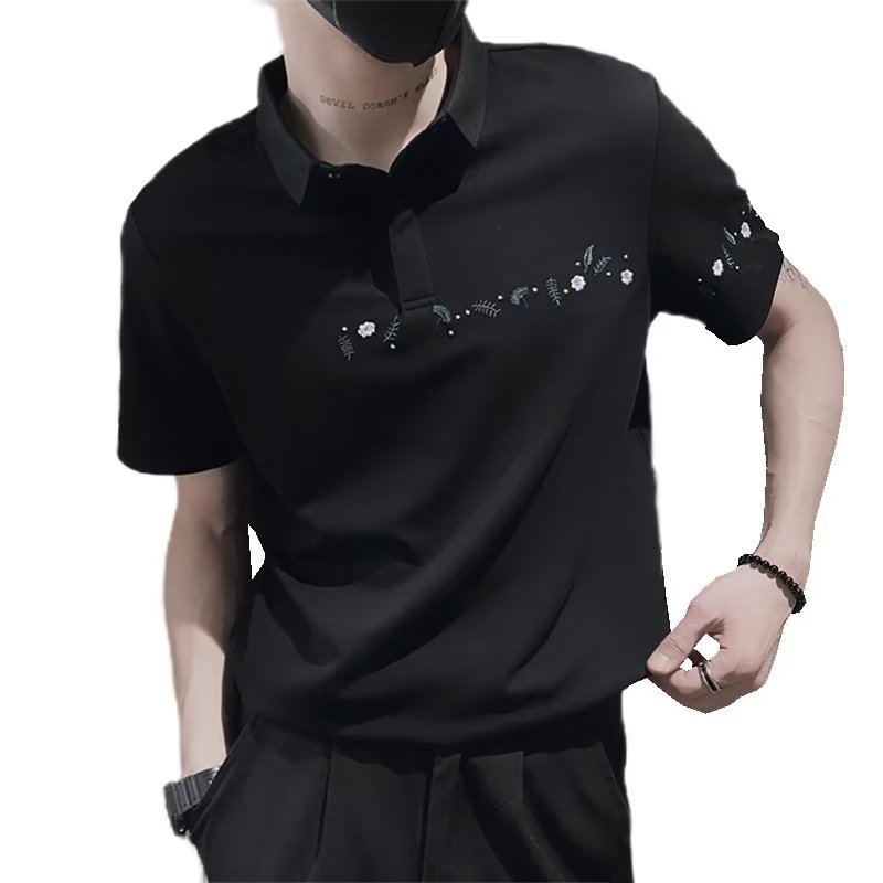 Camisa polo de manga corta con solapa de tendencia Camiseta de verano de marca de moda para hombres Versión coreana de la tendencia delgada 2024 nueva camiseta de todo fósforo