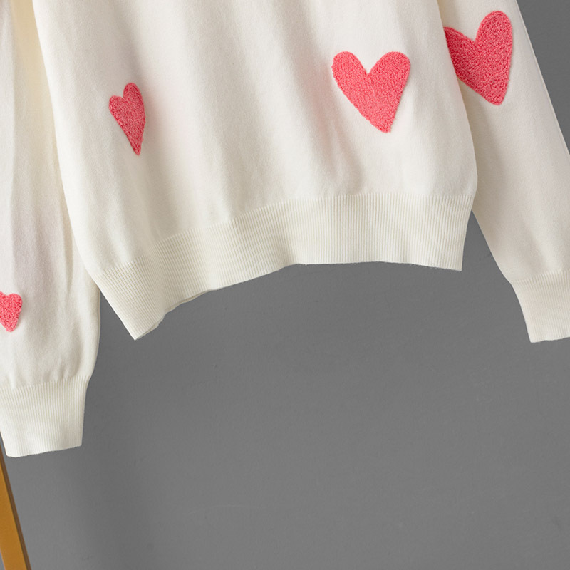 2024 Autumn And Winter New Love Flocking Embroidery Round Neck Long Sleeve Knitted Sweater Pullover Bottoming Shirt Top Women 16 3R2A6323.Jpg