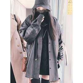 杨幂同款夹克外套女2025春秋季宽松法式机车服PU皮衣外套中长款