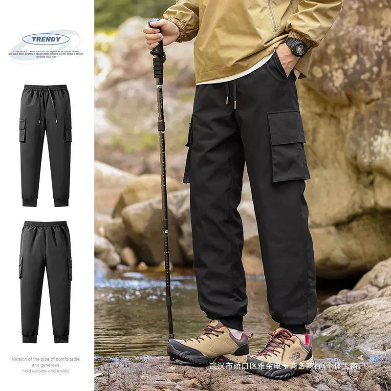 Demi-season travel keep warm windproof velvet trousers with down, duck down