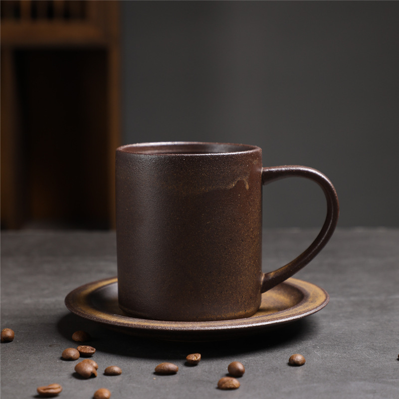 Estilo japonés vintage de cerámica taza de café y platillo traje creativo regalo taza de té de la tarde taza de café de gres