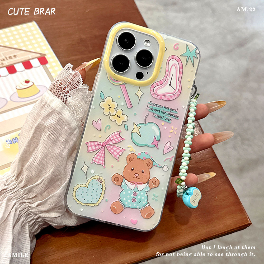 Custodia protettiva con cinturino con fiocco 3C Cartoon Bear compatibile con 16PM Cute 13 Phone Case 15 Pro_voghion.com