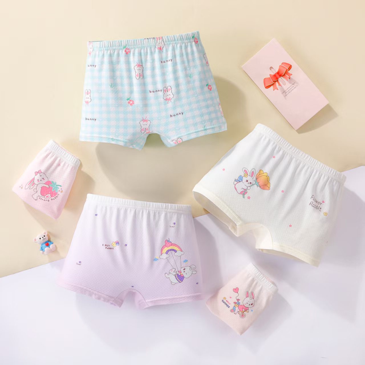 New Girls' Boxer Briefs, Category A, Cartoon Bunny, Cute Kidsren's Boxer Shorts, Breathable, No Pp Cardboard
