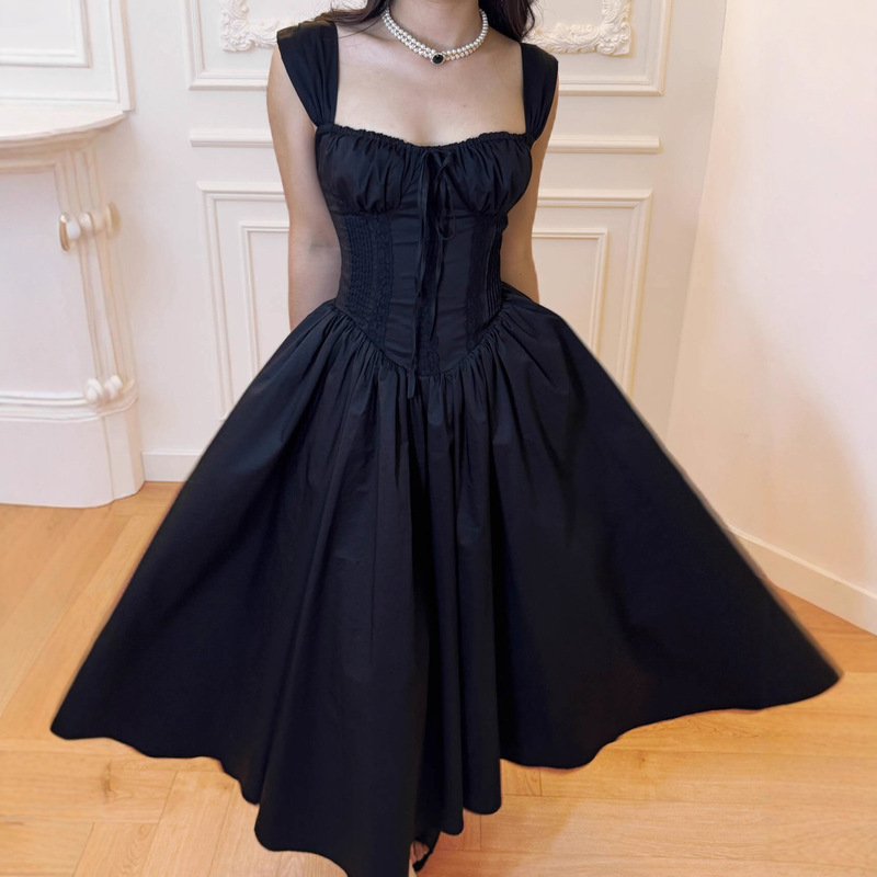 European and American Cross-Border Sexy Pure Desire Suspender Fishbone Dress Women's High-End Vacation Waist Slimming Dress Long Skirt Foreign Trade European and American Cross-Border Sexy Pure Desire Suspender Fishbone Dress Women's High-End Vacation Waist Slimming Dress Long Skirt Foreign Trade