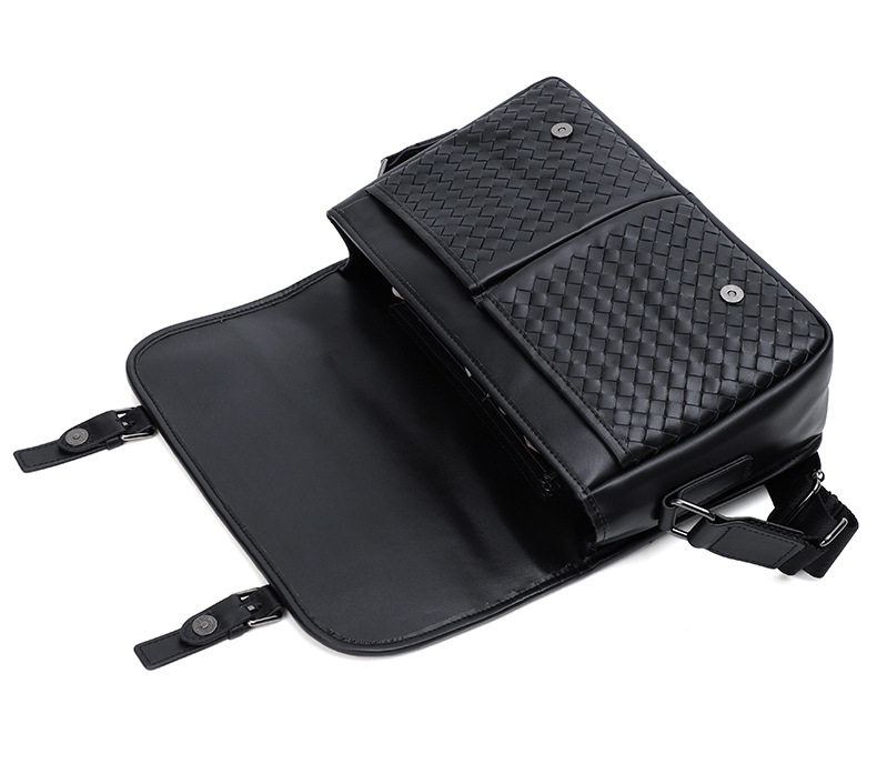 Túi đeo chéo nam da bò thật dệt bện, đeo vai, sức chứa lớn 29×11×17 cm — Màu đen da bò bện chi tiết 16