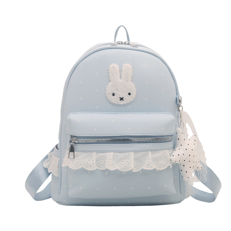 Nuevo variante lindo cordón ondulado dulce punto ondulado de color sólido pequeño conejo de viaje de estilo coreano mochila de viaje para mujeres