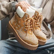 2026新款腰果花马丁靴高帮男鞋复古厚底增高工装靴子一件代发YZ10