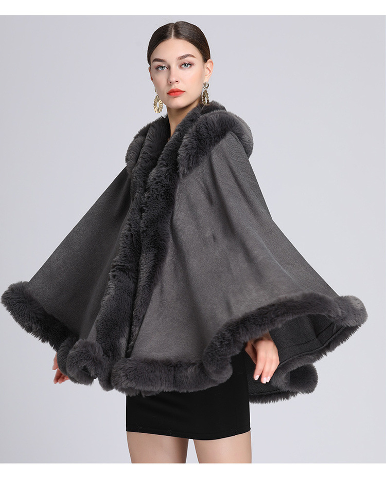 Wollkragen mit Kapuze Cape Cape Übergröße lockerer Capemantel Damen_voghion.com