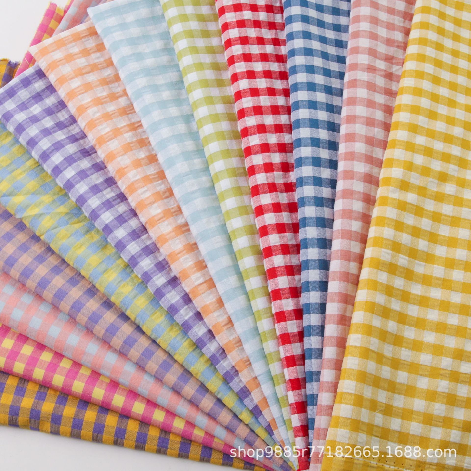 现货供应厂家直销时尚彩色阔腿裤格子布面料