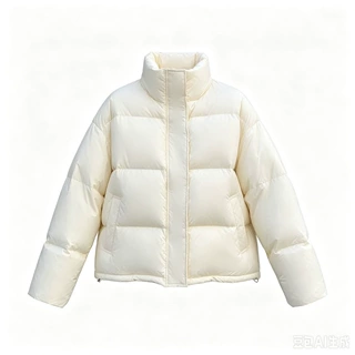 短款立领羽绒服女冬季奶白色宽松白鸭绒小个子面包服外套库存