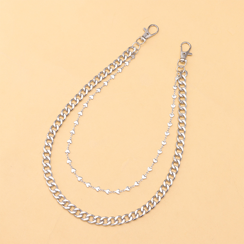High-End Men's Fashion Handmade Cross Heart Double Layer Pants Chain Versatile Accessory_voghion.com