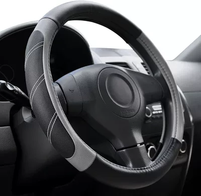 Cross-border universal 15-inch steering Steering wheel cover - cross-border-plastic-ring-sports-style-blackgray-38cm