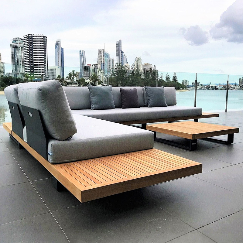 Sofá al aire libre patio jardín de madera maciza combinación de ocio al aire libre balcón impermeable muebles de teca caña