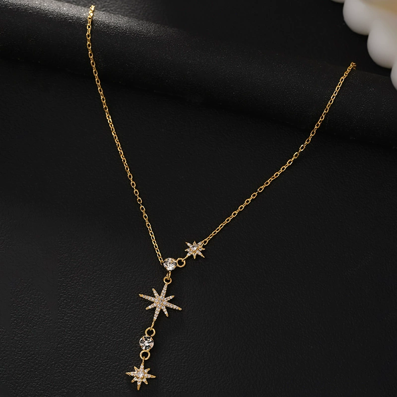 Трансграничное хит продаж, ожерелье с восьмиконечной звездой, нишевое высококачественное ожерелье со стразами, модное универсальное ожерелье с аксессуарами