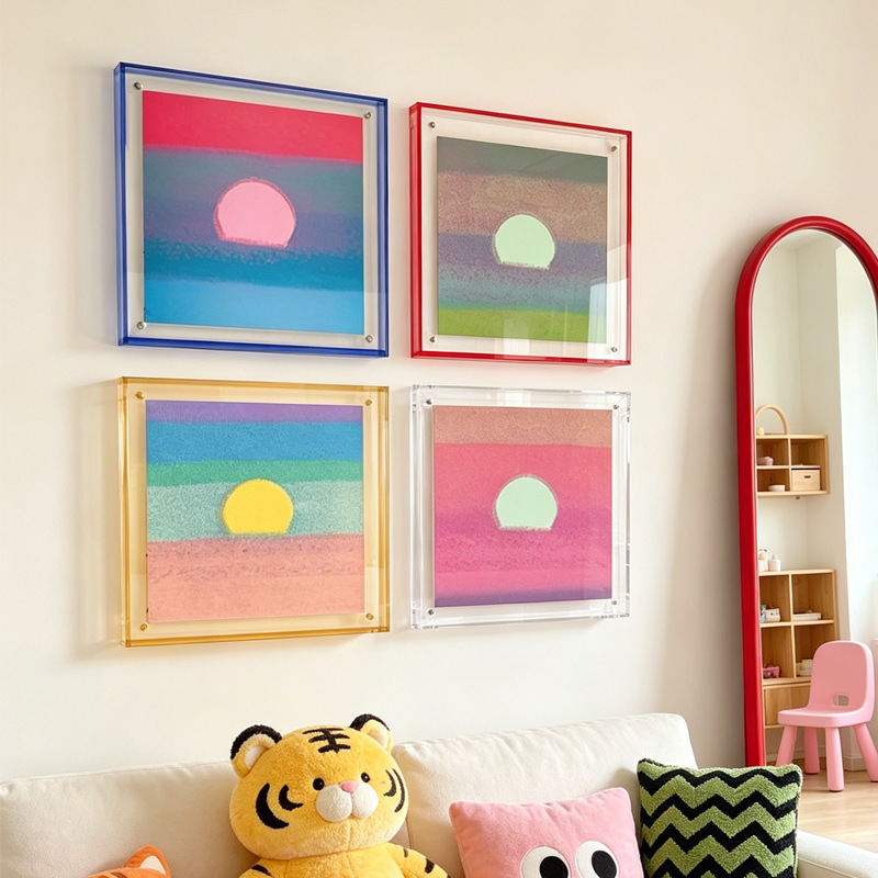 Sunrise and Sunset Decorative Painting Dopamine Style Andy Warhol Transparent Acrylic Frame Room Bedroom Display Painting Sunrise and Sunset Decorative Painting Dopamine Style Andy Warhol Transparent Acrylic Frame Room Bedroom Display Painting