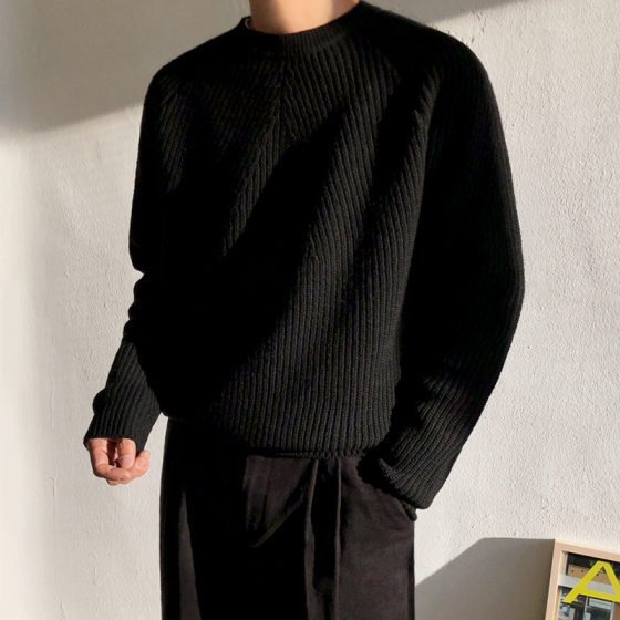 MYQ round neck sweater men's solid color sweater Korean style trendy loose bottoming sweater autumn and winter New Coat