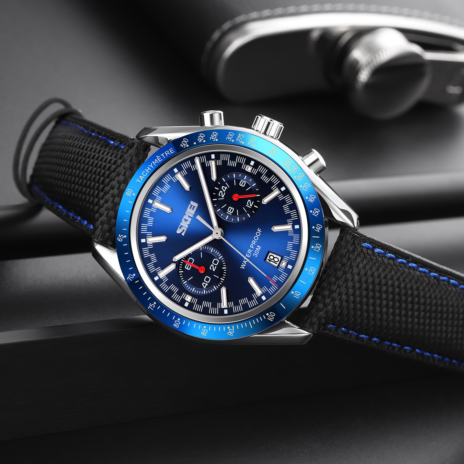 Momentos de carreras retro cronógrafo de hombre relojes de cuarzo calendario impermeable correa relojes de pulsera transfronterizos calientes relojes de hombre