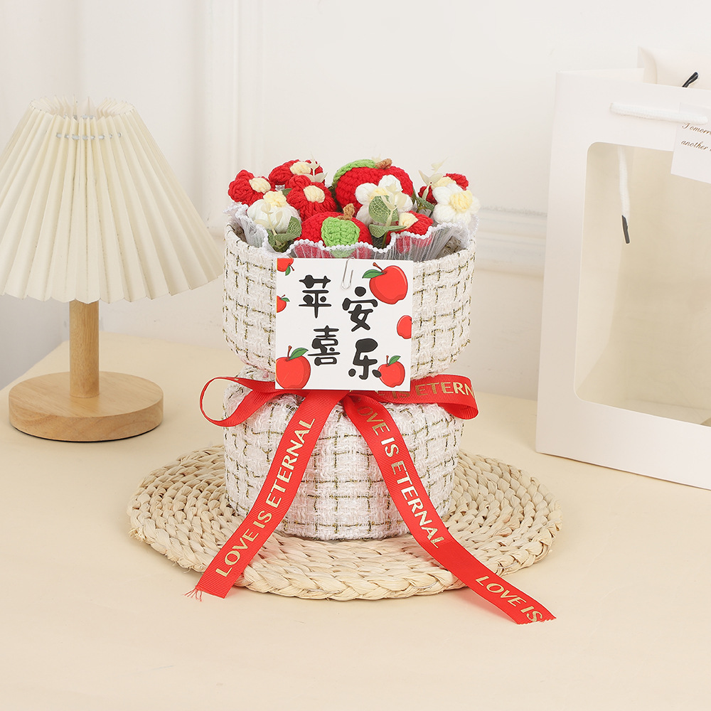 Día de la Madre Clavel de incienso pequeño tejido de flores de punto ramo de lana para esposa, novia, madre, regalo de cumpleaños