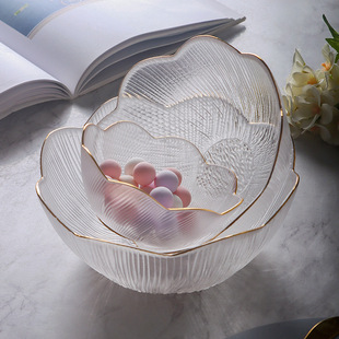 Creative Golden edge fruit plate vintage edge flower glass bowl plate coloring salad dried fruit bowl streamer bowl snack plate