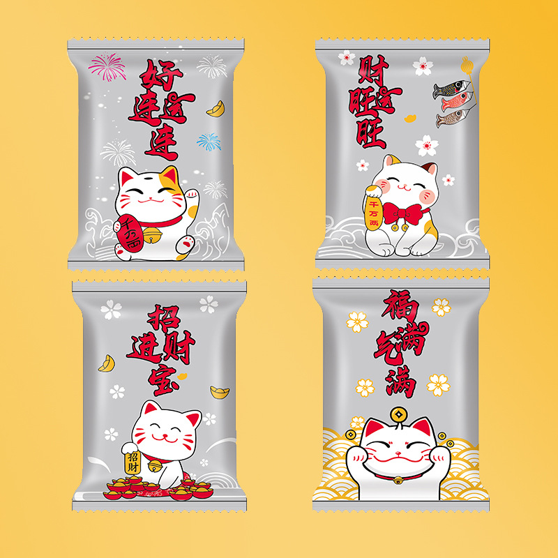 Nuevo copo de nieve bolsa de embalaje crujiente gato de la suerte translúcido helado caramelo leche Jujube cookie máquina sello bolsa al por mayor