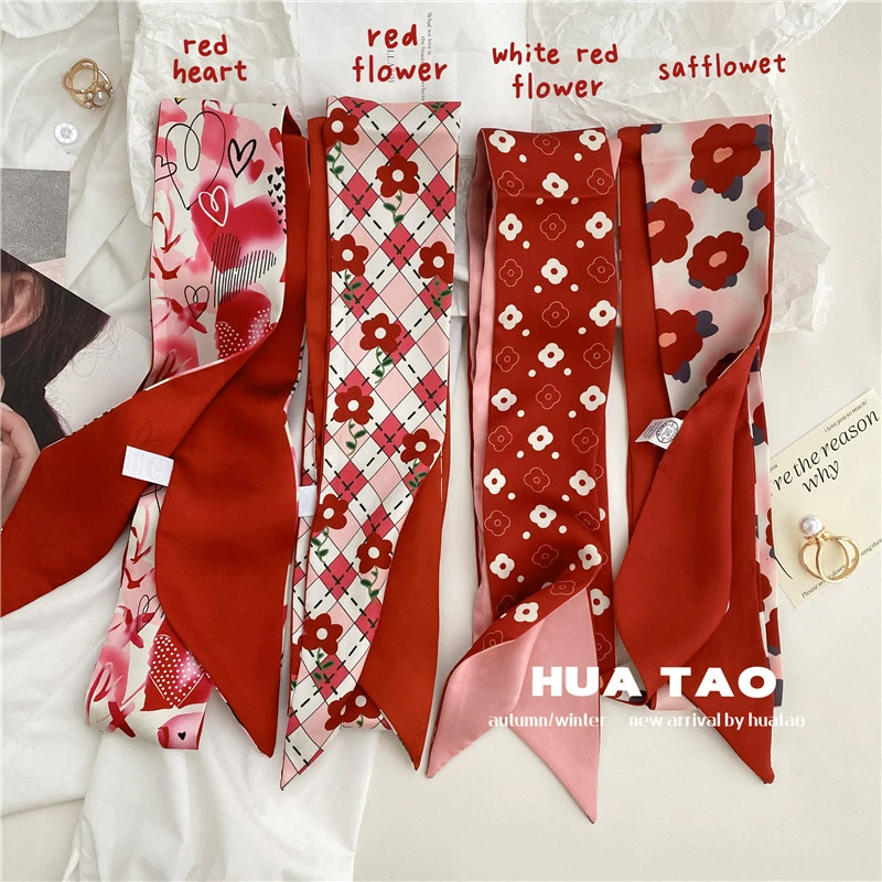 Белый помидор красный двухсторонний модный маленький шелковый шарф женский пояс для волос летом