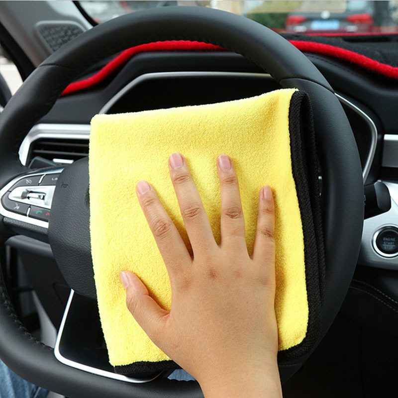 Bordeado de franela de doble cara, fibra, cabello largo, grueso, toalla de limpieza de automóviles absorbente multifuncional y duradera, toalla de lavado de automóviles de dos colores encerada