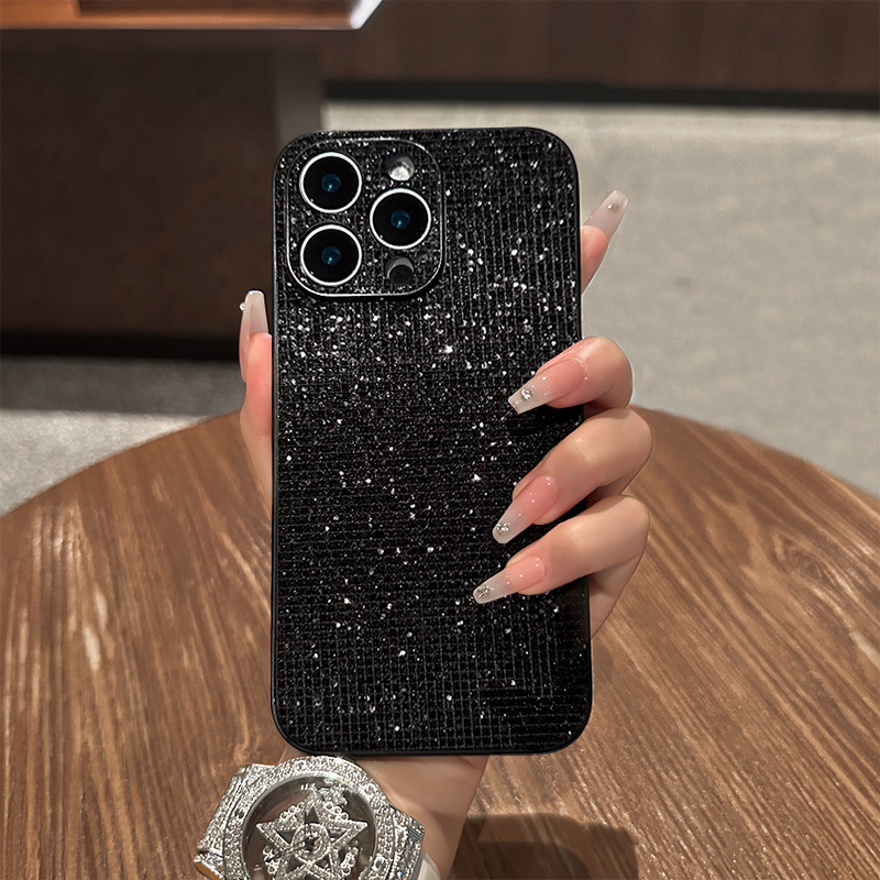 Black Sparkling Diamond Suitable for Apple 16Promax Mobile Phone Case Iphone14 Accessible Luxury High-End Sense 15 New Women's Model 13 Hard