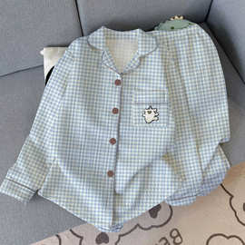 韩系少女格子开衫睡衣女秋冬季空气棉保暖长袖家居服套装实拍批发