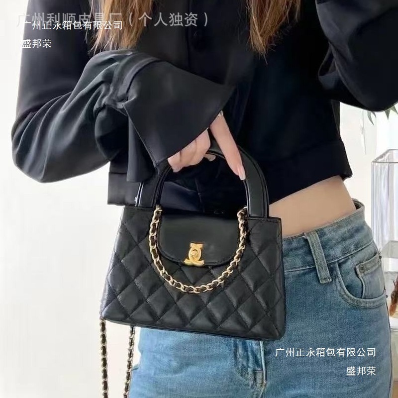 新款小香风23k凯莉包kelly手柄中古牛皮单肩斜挎菱格链条女包|undefined