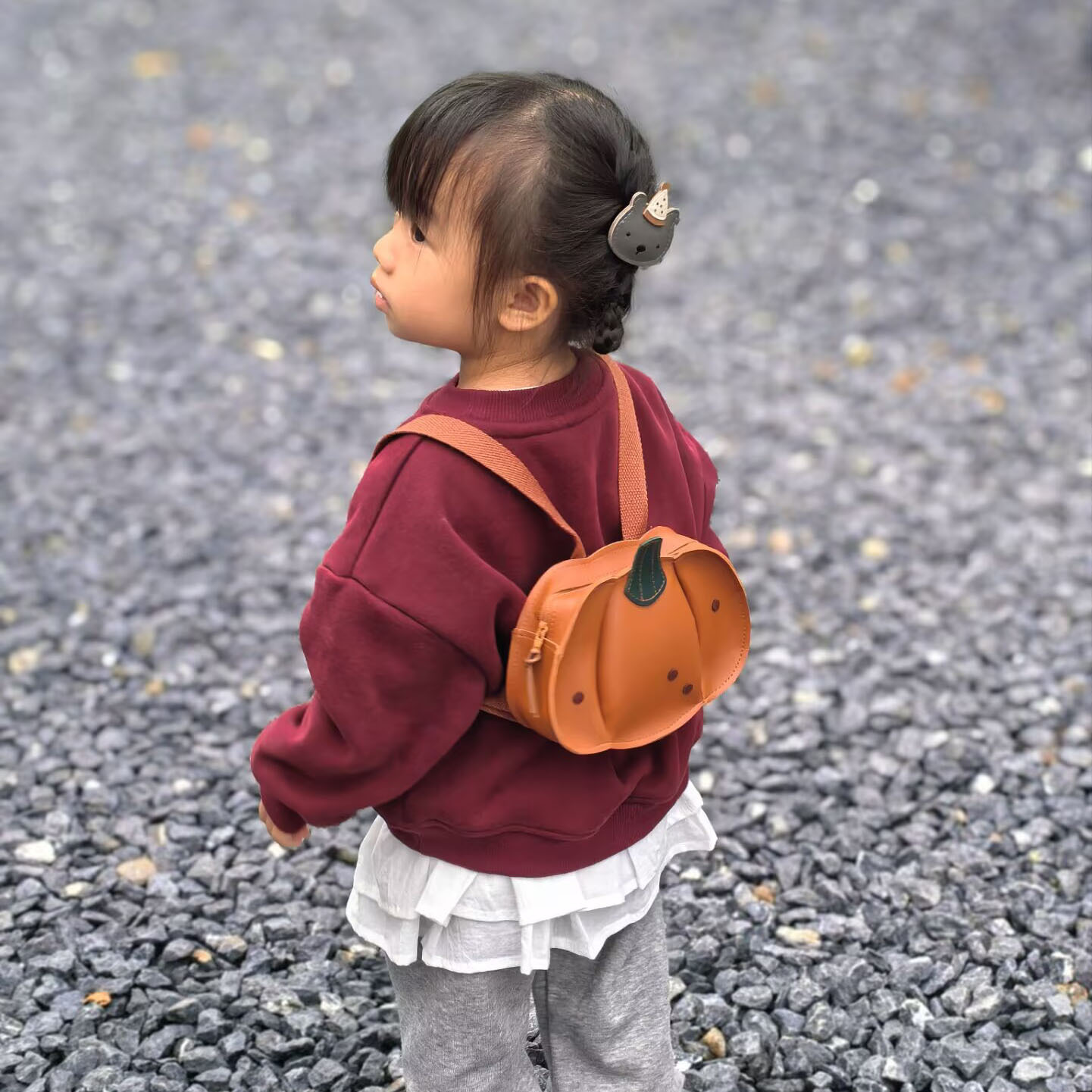 New Children's Leather Pumpkin Small Backpack Unisex All-Match Trendy Cute Small Bag for Boys and Girls