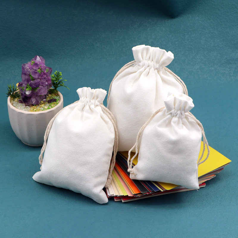 厂家现货高密度白棉礼品袋抽绳化妆品首饰袋糖果束口收纳包装袋子