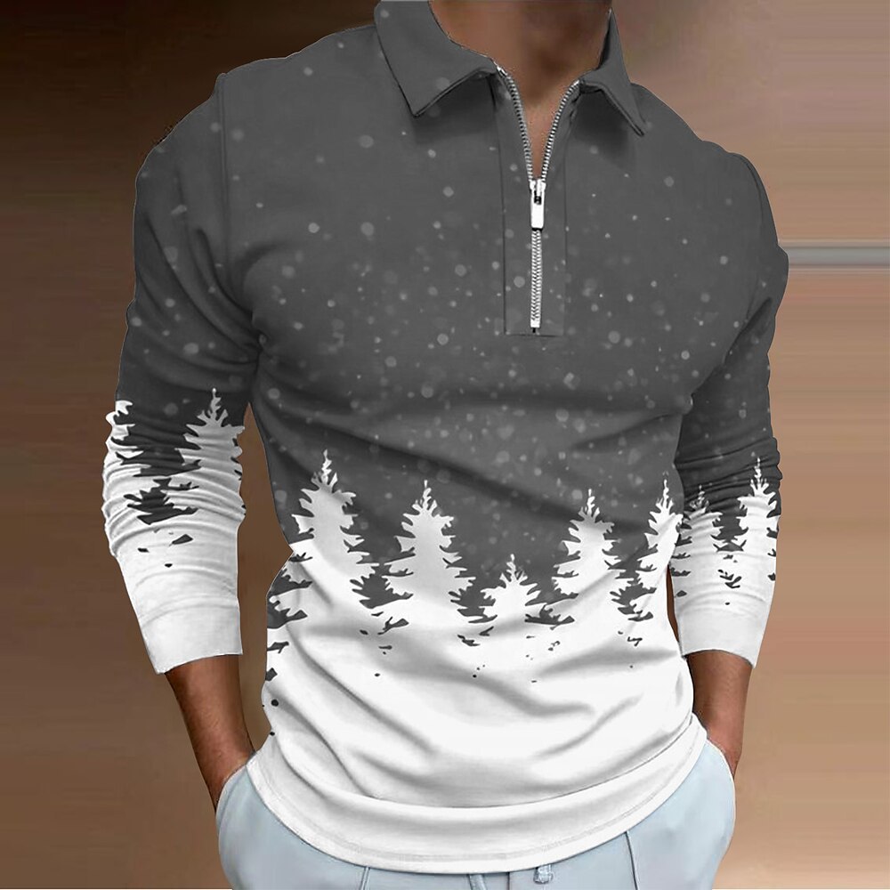 2024 otoño nuevo estilo comercio exterior transfronterizo hombres estampado 3D casual cremallera camisa POLO de manga larga MB14