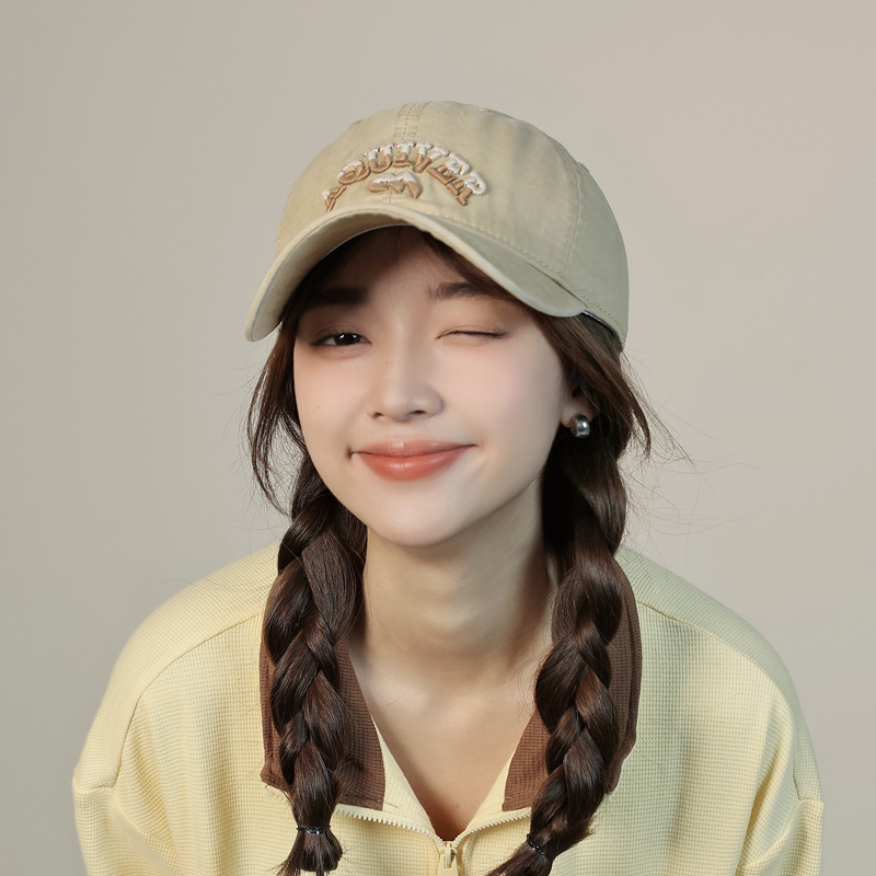New Two Tone Embroidered Three Dimensional Letter Baseball Hat for Women with Stylish and Versatile Face, Men's Washed Soft Top Duck Tongue Hat_voghion.com