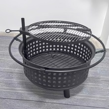 庭院火盆户外取暖炉可旋转烧烤炉多功能烤火炉 围炉煮茶 双层烤架