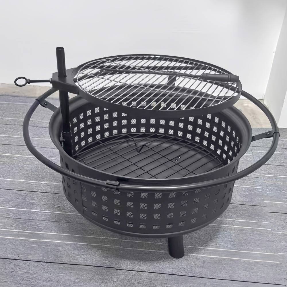 庭院火盆户外取暖炉可旋转烧烤炉多功能烤火炉 围炉煮茶 双层烤架