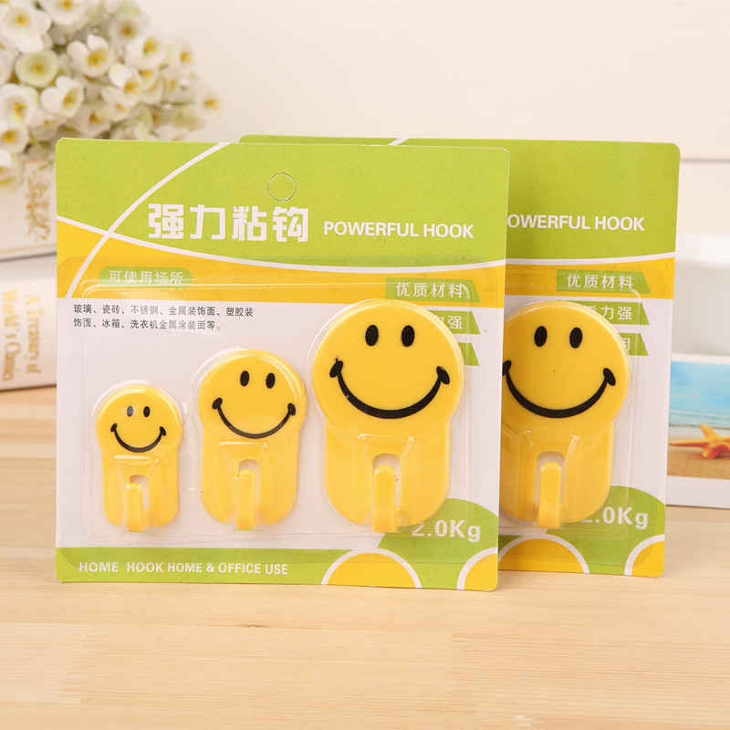 Smiley face sticky hook viscose cartoon hook dormitory non-stick hook cute wall hanging mini hook