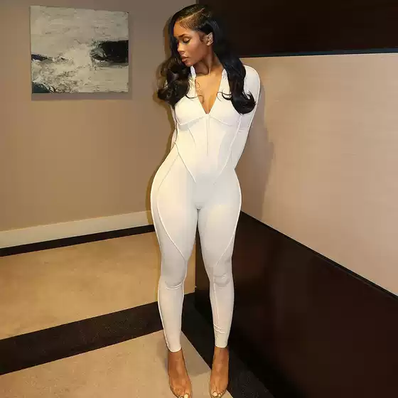 Women's Solid Color V-Neck Backless Slim Fit Bodysuit, Casual & Office Wear, Trendy One-Piece
