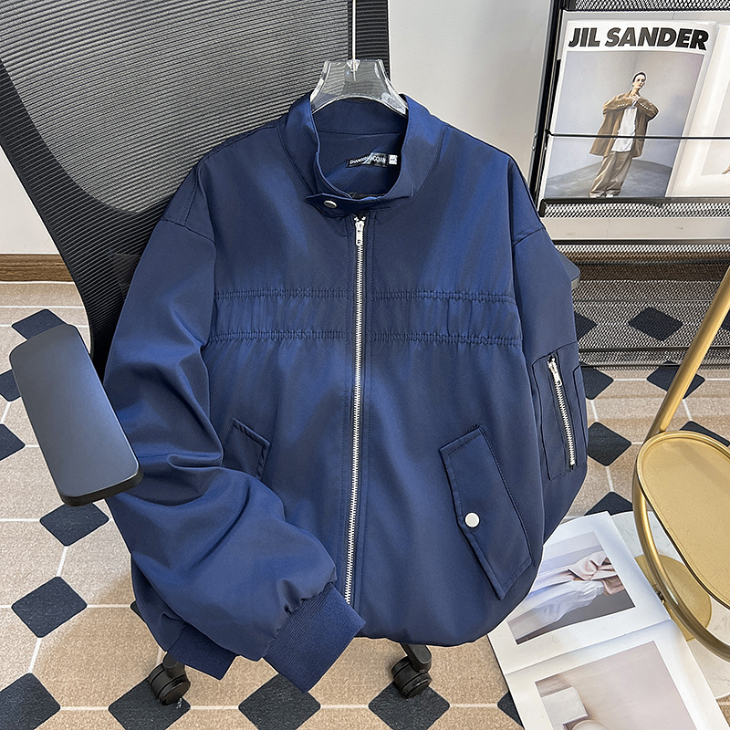 2024 Autumn New American Retro Solid Color Coach Pilot Stand Collar Jacket Men's and Women's Loose Baseball Uniform Jacket