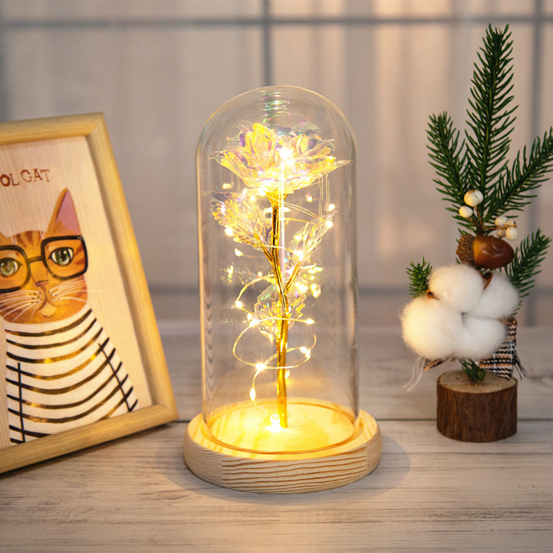 Adornos de rosas de papel de oro cubiertos de vidrio, regalos creativos para el Día de la Madre y San Valentín, flores artificiales, flores eternas, venta al por mayor en Yiwu