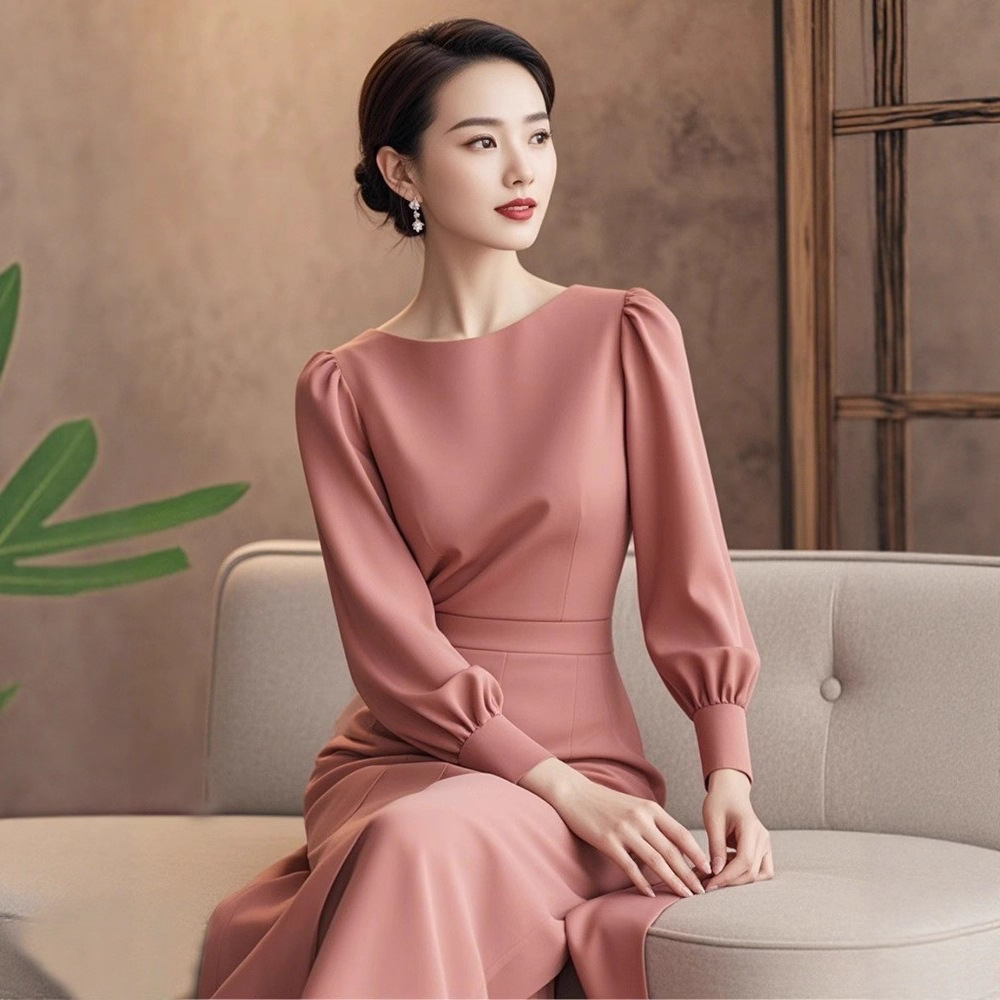 8472正式场合气质名媛女神范高级感端庄大气超好看粉色收腰连衣裙