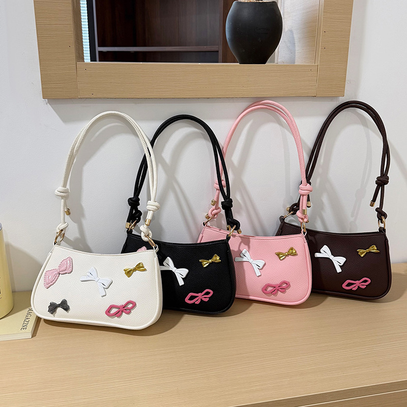 Cross-border trendy sweet style small square handbag for women, 2026 summer new model, bowknot shoulder bag, commuter crossbody bag