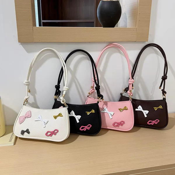 Cross-border trendy sweet style small square handbag for women, 2026 summer new model, bowknot shoulder bag, commuter crossbody bag