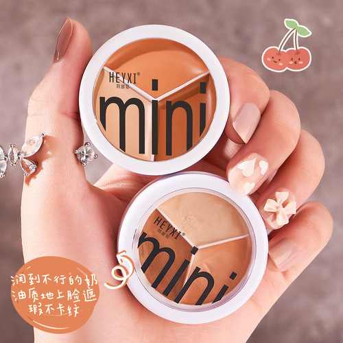 HEYXI Han Yuanxi Three-Color Concealer Cream Foundation Covers Spots, Acne Marks, Dark Circles, Does Not Easily Take Off Makeup 12g